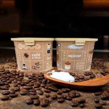 Imagem de Kit 2 Potes Porta Café Filtro Açúcar C/Colher Plástico Retro Decorado
