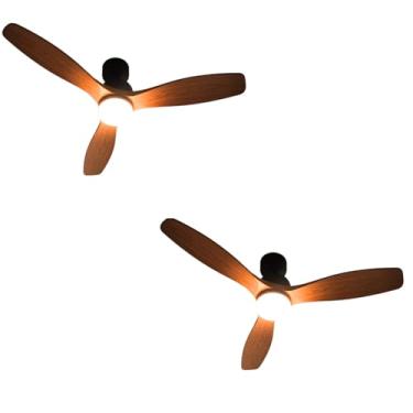 Imagem de 2 Ventiladores de Teto Elegant com LED Multicolor – Preto com Pás de Madeira, Ultra Silencioso, Controle Remoto, 6 Velocidades, Bivolt, 48W
