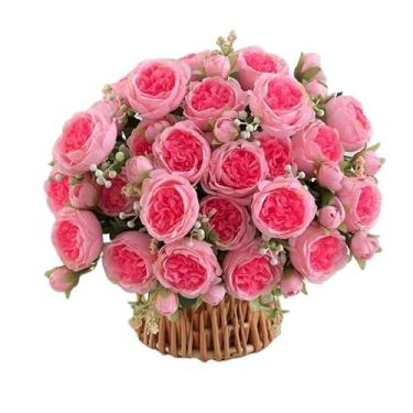 Imagem de XZJMY 4 pacotes de peônias flores artificiais, flores de seda de peônia realista, flores de peônia sintética a granel para decoração de casa, peônias falsas para mesa de centro de mesa, festa de