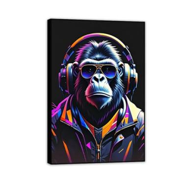 Imagem de Arte de parede de macaco grande Street Graffiti Canvas Wall Decor Dominador e feroz chimpanzé emoldurado impressões de arte banksy Poster decoração de quarto para homens 30x20 cm (30.5x20.3 cm