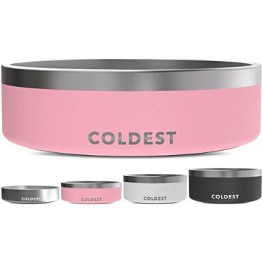Imagem de Tigela The Coldest Dog – durável, antiderrapante, aço inoxidável, parede dupla, resistente com sola de borracha para cães, gatos, alimentação de animais de estimação (1,20 g, algodão rosa doce)