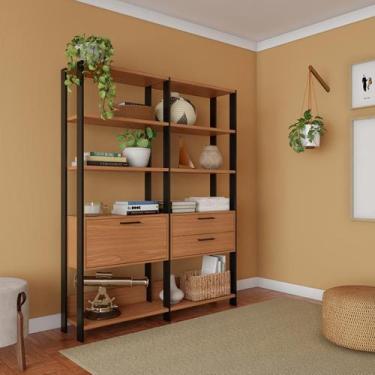 Imagem de Estante Saboia 1 PT 2 GV Freijó e Preta 145 cm - Mobly