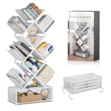 Imagem de Onadak Estante dobrável de 9 camadas, estante alta com armário de armazenamento, organizador moderno e estreito, prateleira de livros de chão para quarto/sala de estar/escritório em casa/canto