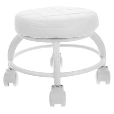 Imagem de Healeved Banqueta baixa com rodas de couro PU banco baixo moderno redondo assento de rolo para manicure, mecânico, escritório em casa