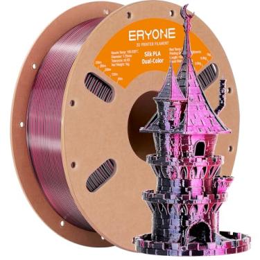 Imagem de ERYONE Impressora 3D de filamento PLA de duas cores de seda 1,75 mm +/- 0,03 mm, filamento bicolor PLA de dois tons 1 kg (2,2 lbs) Carretel de papelão, preto e vermelho rosa