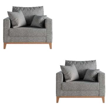 Imagem de Kit 2 Poltrona Beny Pés E Base Em Madeira Linho Grafite - Fm