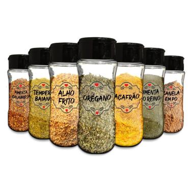 Imagem de Pote Tempero Kit 16 Potes+24 Etiquetas Adesivas Transparente