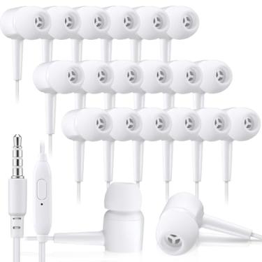 Imagem de Xinnun Pacote com 50 fones de ouvido em massa com microfone, fones de ouvido para estudantes, sala de aula, fones de ouvido com fio, plugue de fone de ouvido de 3,5 mm para crianças, adultos