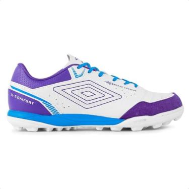 Imagem de Chuteira Umbro X-Confort Society Branca e Roxa