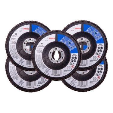 Imagem de Kit 5 Discos Lixa Flap 115mm Para Lixadeira Grao 80 Bosch Branco