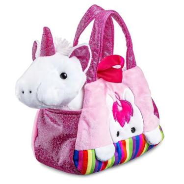 Imagem de Pelúcia Com Bolsa Cutie Handbags Unicórnio Rosa Com Compartimento Infa