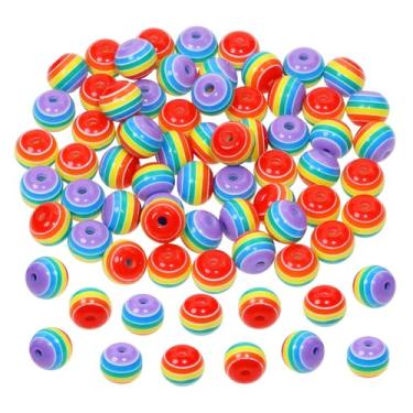 Imagem de Tupalizy Contas de arco-íris de 8 mm pequenas contas de orgulho de plástico pequenas espaçadores listrados coloridos para pulseiras, fabricação de joias, chaveiro, colar, brinco, faça você mesmo