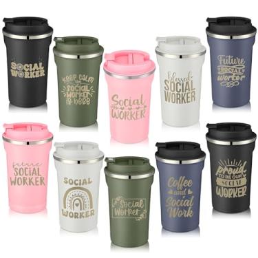 Imagem de Honeydak 10 peças presentes de agradecimento de assistente social a granel 355 ml canecas de café isoladas à prova de vazamento com tampas para mulheres homens trabalhadores sociais voluntários