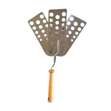 Imagem de WeiLaiKeQi Pá para churrasco com cabo de madeira, espátula de aço inoxidável resistente ao calor, utensílio de cozinha para panquecas e hambúrgueres de carne