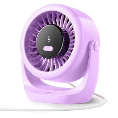 Imagem de Diveblues Ventilador turbo de mesa USB, mini ventilador de mesa ultra-silencioso, vento potente, visor de LED, 5 velocidades, ventilador portátil pequeno giratório de 360° para casa, escritório e