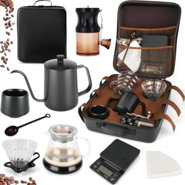 Imagem de MIKLIFE Conjunto de cafeteira, conjuntos de café V60, cafeteiras para uso ao ar livre, cafeteira de vidro, conjunto manual de moedor de café - tudo em 1 bolsa de presente, kit de café portátil para