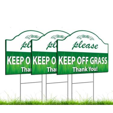 Imagem de 3X Double Sided 8x12 Please Keep Off Grass Sign with Stake - No Dog Poop Signs for Yard outdoor - Pick Up After Your Dog Sign - No Pets No Dogs Allowed or Keep Dogs off Lawn Signs with Grass Stakes