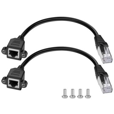 Imagem de Extensor de Ethernet – iGreely 2 pacotes RJ45 macho para fêmea suporte de painel de parafuso Cat6/Cat5e/Cat5 Ethernet LAN cabo de extensão de rede, Preto, 1ft/30cm