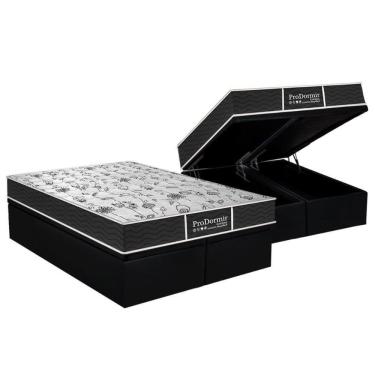 Imagem de Cama Box Baú King: Colchão Molas Bonnel Probel Prolastic Prodormir Sleep + Base Black(193X203)