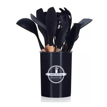 Imagem de Jogo Utensílios de Cozinha em Silicone Madeira 12 Peças (Preto)