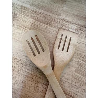 Imagem de Conjunto de espátula de bambu natural, utensílios de cozinha de bambu natural para panelas antiaderentes, ferramentas de cozinha resistentes ao calor para mexer, virar e servir – Ecológico e durável