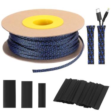 Imagem de Pangda Cabo trançado expansível de 91 m - 1/4 polegada com tubo termorretrátil de 60 para televisão, áudio, computador, cabos de vídeo (azul e preto)