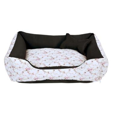 Imagem de Cama Caminha Pet para Cachorro ou Gato Médio 60cm x 47cm Lavável com Fundo Impermeável + Ossinho (Floral Preto)