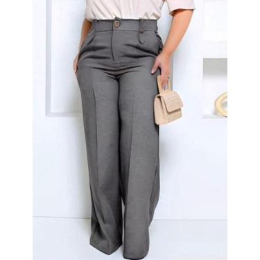 Imagem de Calça Alfaiataria Premium Feminina Plus Size Pantalona Cintura Alta Fl