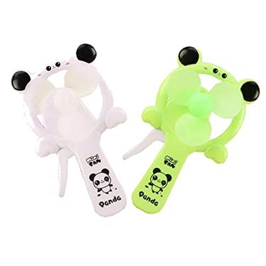 Imagem de Skystal, Mini ventilador portátil de mão com padrão de panda manual, ventilador pessoal de plástico para estudantes, ventilador de resfriamento manual para crianças, crianças, prensa manual, para