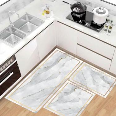 Imagem de Kit Tapete Passadeira de Cozinha Antiderrapante Absorvente (Mármore 4)