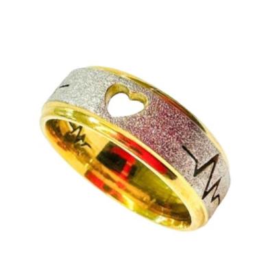 Imagem de Aliança Batimentos Coração Banhado Ouro 18k 6mm Fosco Tradicional Casa