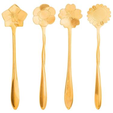 Imagem de Conjunto De Colheres Para Chá Wolff Flores Em Aço Inox Dourado