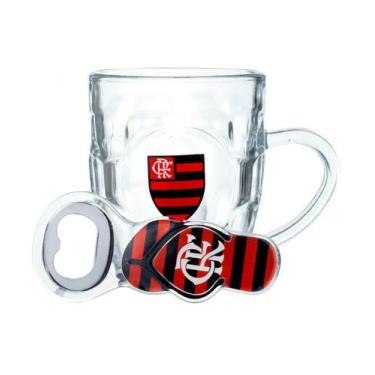 Imagem de Caneca Vidro 310ml Flamengo com Abridor Produto Oficial - mileno