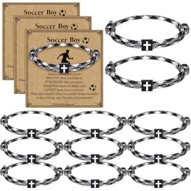 Imagem de Tondiamo Conjunto de 12 pulseiras esportivas de beisebol, softball, basquete, presente, corda ajustável, cruz de Jesus, presente religioso cristão para homens e mulheres, presentes de batismo cristão