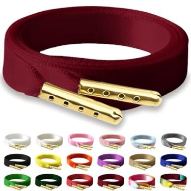 Imagem de RSAJHTRY Cadarços de sapato de fita de cetim, 2 pares de cadarços de seda planos de 10 mm de largura para tênis femininos, 12 vinho tinto, 31.5 inch (80CM)