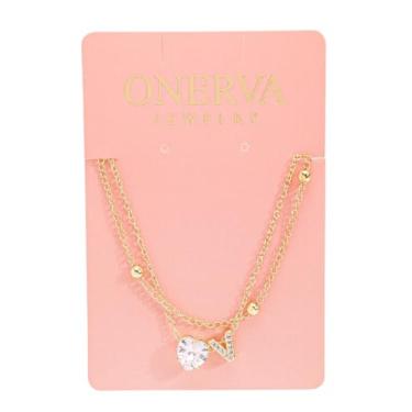 Imagem de Tornozeleira feminina banhada a ouro 14K – Pulseira de tornozelo em camadas delicadas à prova d'água com pingente de coração de zircônia cúbica – Joia ajustável para os pés de verão, One Size, Aço