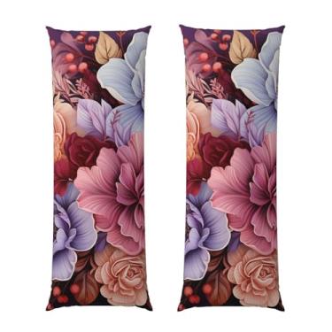 Imagem de Capa de travesseiro corporal com zíper oculto, fronha longa de microfibra macia e respirável para travesseiro corporal, capas de travesseiro de flores violeta e carmesim para dormir, presente de cama
