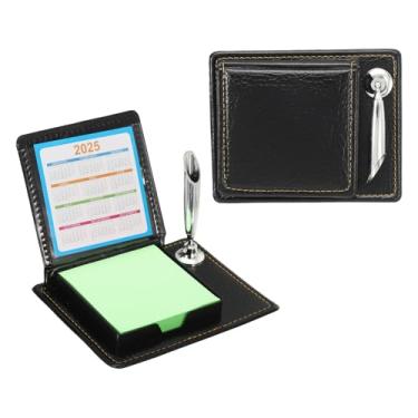 Imagem de PATIKIL 2 peças de suporte de notas adesivas de couro com suporte de caneta, porta-notas de postes, caixa de armazenamento mini estojo para cartão de visita organizador de bloco de notas para mesa