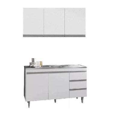 Imagem de Jogo de Cozinha Armário 120mt e Balcão 120mt Andréia Sem Tampo Branco 