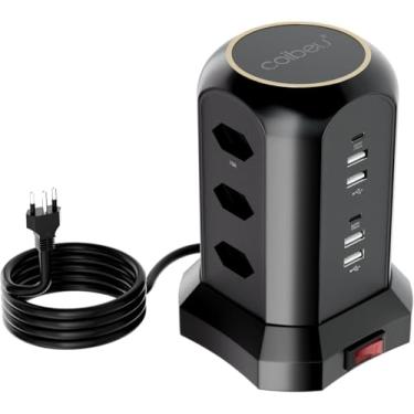 Imagem de Torre Múltipla com 9 Tomadas, 4 USB, 2 Type-C, Cabo 1,9m, Proteção Contra Sobrecarga, Preto