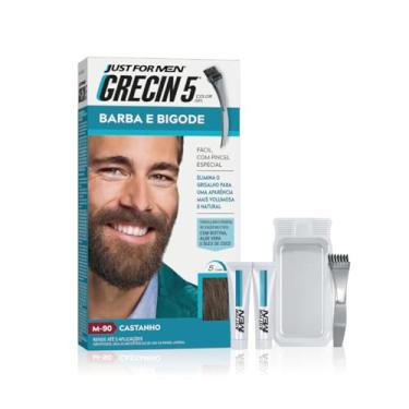 Imagem de Just For Men Grecin 5 Color Gel, Barba e Bigode, Tonalizante que Elimina o Grisalho, Aparência Natural, Cor M90, Castanho, 28g