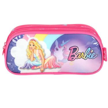 Imagem de Estojo Barbie Unicórnio Escolar Infantil Duplo