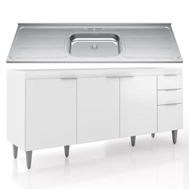 Imagem de Balcão De Cozinha Com Pia Inox 180cm Pérola Z34 Branco - Mpozenato