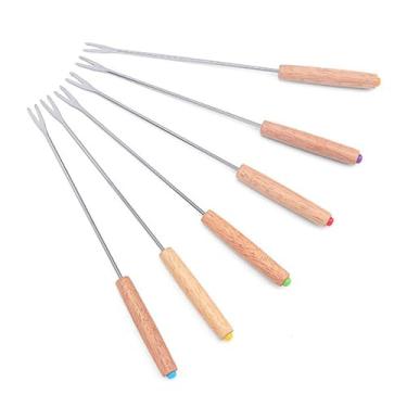 Imagem de GLOGLOW Garfo de Fondue Multifuncional de Aço Inoxidável Com Cabo de Madeira de 6 Peças, Adequado para Fondue de Queijo e Chocolate, Artesanato Requintado, Prático para Banquete de