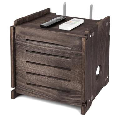 Imagem de Roteador WiFi, caixa de armazenamento, modem de cabo, prateleira, capa para roteador, régua de alimentação e gerenciamento de cabos, prateleiras organizadoras de mesa de escritório precisam de