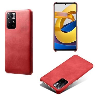 Imagem de Capa para Xiaomi POCO M4 Pro 5G,Proteção contra quedas,Casca de volta de cor sólida simples,Design de couro de imitação de plástico-Red