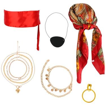 Imagem de 6un. Acessórios para Fantasia de Pirata Feminina, Kit Cosplay com Cinto Colar Brinco Máscara para Olhos