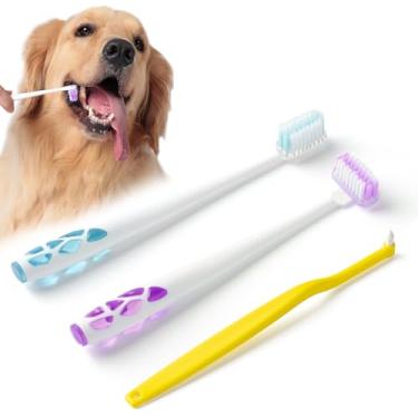 Imagem de E.M&S.T Emmeliestella Escova de dentes para cães grandes, cuidados dentários para animais de estimação, reduz a placa dentária de animais de estimação, cerdas macias, cabeça de escova rotativa 360