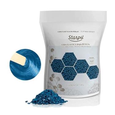 Imagem de Starpil Cera de 1000 g / 2,2 lb Saco de contas de cera dura azul para remoção de pelos, refil de grãos de cera sem listras para aquecedor de panela de cera profissional, película de baixa temperatura