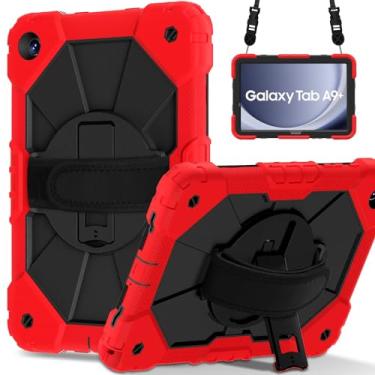 Imagem de Meifei Capa para Samsung Galaxy Tab A9+ 11 polegadas 2023 (X210/X216/X218), capa protetora resistente à prova de choque com alça de mão rotativa 360 para tablet Galaxy Tab A9 Plus, vermelho + preto
